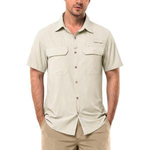 image33000ft Mens UPF 50 UV Short Sleeve Hiking Fishing Shirt Quick Dry Cooling PFG Sun Protection Shirt for Travel SafariKhaki
