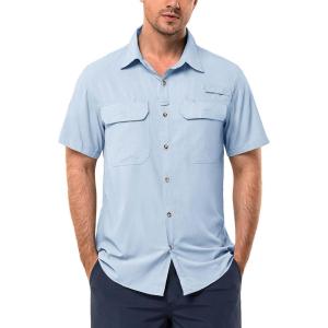 image33000ft Mens UPF 50 UV Short Sleeve Hiking Fishing Shirt Quick Dry Cooling PFG Sun Protection Shirt for Travel SafariLight Blue