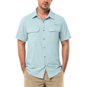 image33000ft Mens UPF 50 UV Short Sleeve Hiking Fishing Shirt Quick Dry Cooling PFG Sun Protection Shirt for Travel SafariMint Green