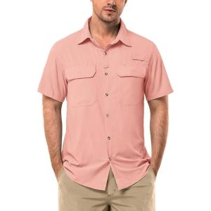 image33000ft Mens UPF 50 UV Short Sleeve Hiking Fishing Shirt Quick Dry Cooling PFG Sun Protection Shirt for Travel SafariPink