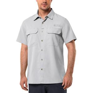 image33000ft Mens UPF 50 UV Short Sleeve Hiking Fishing Shirt Quick Dry Cooling PFG Sun Protection Shirt for Travel SafariSilver Grey