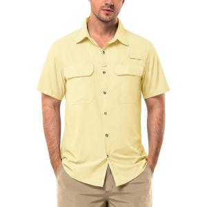 image33000ft Mens UPF 50 UV Short Sleeve Hiking Fishing Shirt Quick Dry Cooling PFG Sun Protection Shirt for Travel SafariYellow