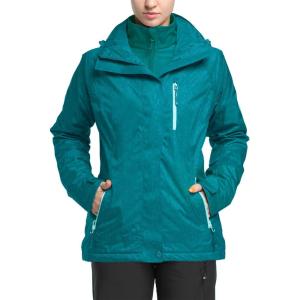 image33000ft Womens 3 in 1 Hooded Waterproof Coat Winter Ski Hiking Rain Jacket Softshell Fleece Lined Raincoat WindbreakerGreen
