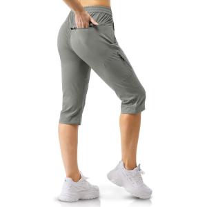 image33000ft Womens Capri Golf Pants Casual Quick Dry UPF 50 Lightweight Stretch Cargo Hiking Pants with PocketsGreygreennew