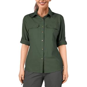 image33000ft Womens UPF 50 UV Sun Protection Shirt Cool Quick Dry Long Sleeve Outdoor Fishing Hiking Safari Travel ShirtArmy Green