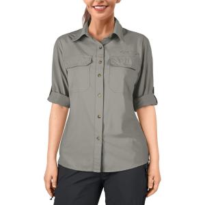 image33000ft Womens UPF 50 UV Sun Protection Shirt Cool Quick Dry Long Sleeve Outdoor Fishing Hiking Safari Travel ShirtGray Green