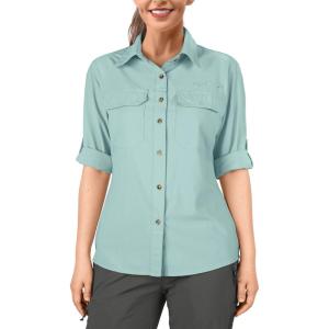 image33000ft Womens UPF 50 UV Sun Protection Shirt Cool Quick Dry Long Sleeve Outdoor Fishing Hiking Safari Travel ShirtLight Green