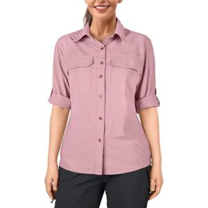 image33000ft Womens UPF 50 UV Sun Protection Shirt Cool Quick Dry Long Sleeve Outdoor Fishing Hiking Safari Travel ShirtPale Rosy