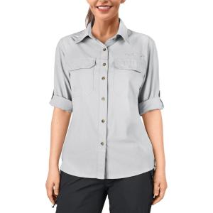 image33000ft Womens UPF 50 UV Sun Protection Shirt Cool Quick Dry Long Sleeve Outdoor Fishing Hiking Safari Travel ShirtSilver Gray