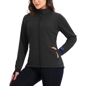 image33000ft Womens Waterproof Fleece Running Jacket Zip Up Athletic Winter Cold Weather Workout Cycling Track JacketsBlack