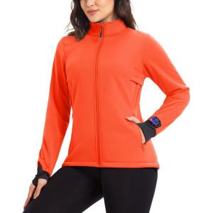 image33000ft Womens Waterproof Fleece Running Jacket Zip Up Athletic Winter Cold Weather Workout Cycling Track JacketsTangerine