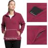 image33000ft Womens Lightweight Long Sleeve Fleece Pullover Jacket Quarter Zip Top Warm Polar Sweatshirt with Zipper PocketsWine