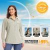 image33000ft Womens UPF 50 UV Long Sleeve Sun Protection Safari Shirts Quick Dry Outdoor Fishing Hiking Travel ShirtKhaki