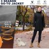 image33000ft Womens Waterproof Softshell Long Rain Jacket with Hood Fleece Lined Windproof WindbreakerBlack