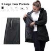 image33000ft Womens Waterproof Softshell Long Rain Jacket with Hood Fleece Lined Windproof WindbreakerBlack