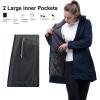 image33000ft Womens Waterproof Softshell Long Rain Jacket with Hood Fleece Lined Windproof WindbreakerDark Blue