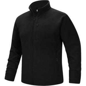 image33000ft Mens Full Zip Fleece Jacket Lightweight Warm Soft Polar Long Sleeve Jackets with Pockets for Winter Hiking CasualBlack