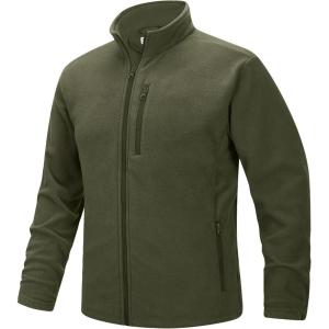 image33000ft Mens Full Zip Fleece Jacket Lightweight Warm Soft Polar Long Sleeve Jackets with Pockets for Winter Hiking CasualOlive Green