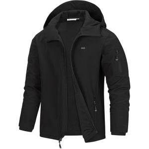 image33000ft Mens Hooded Softshell Jacket Waterproof Lightweight Insulated Windbreaker Fleece Lined Rain Shell JacketBlack