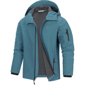 image33000ft Mens Hooded Softshell Jacket Waterproof Lightweight Insulated Windbreaker Fleece Lined Rain Shell JacketLight Blue