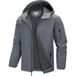 image33000ft Mens Hooded Softshell Jacket Waterproof Lightweight Insulated Windbreaker Fleece Lined Rain Shell JacketLight Grey