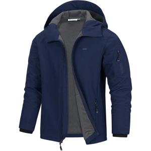 image33000ft Mens Hooded Softshell Jacket Waterproof Lightweight Insulated Windbreaker Fleece Lined Rain Shell JacketNavy