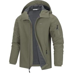image33000ft Mens Hooded Softshell Jacket Waterproof Lightweight Insulated Windbreaker Fleece Lined Rain Shell JacketOlive