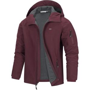 image33000ft Mens Hooded Softshell Jacket Waterproof Lightweight Insulated Windbreaker Fleece Lined Rain Shell JacketWine