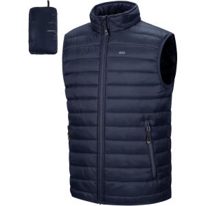 image33000ft Mens Lightweight Packable Insulated Puffer Vest Outerwear Warm Winter Sleeveless Jacket for Golf RunningBlue