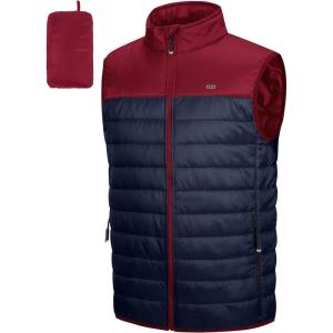 image33000ft Mens Lightweight Packable Insulated Puffer Vest Outerwear Warm Winter Sleeveless Jacket for Golf RunningBlueDark Red
