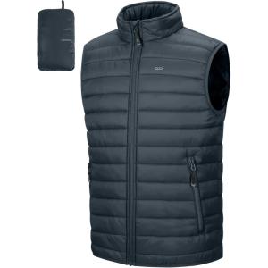 image33000ft Mens Lightweight Packable Insulated Puffer Vest Outerwear Warm Winter Sleeveless Jacket for Golf RunningDark Grey