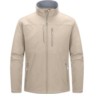 image33000ft Mens Lightweight Softshell Jacket Warm Fleece Lined Windbreaker Waterproof Soft Shell for Outdoor HikingLight Khaki