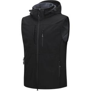 image33000ft Mens Lightweight Softshell Vest Hooded Outerwear Zip Up Fleece Lined Windproof Sleeveless Jacket for Golf RunningBlack