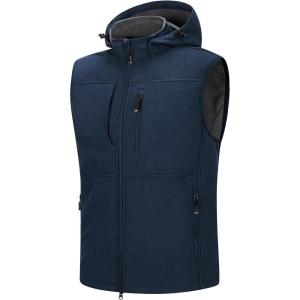 image33000ft Mens Lightweight Softshell Vest Hooded Outerwear Zip Up Fleece Lined Windproof Sleeveless Jacket for Golf RunningBlue Heather