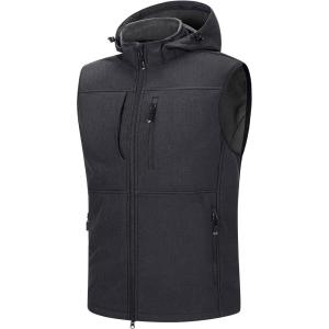 image33000ft Mens Lightweight Softshell Vest Hooded Outerwear Zip Up Fleece Lined Windproof Sleeveless Jacket for Golf RunningDarkgrey Melange