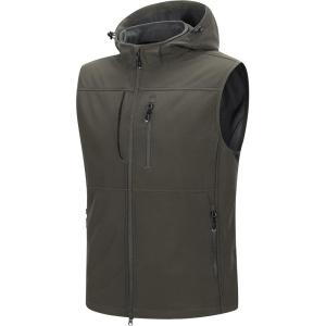 image33000ft Mens Lightweight Softshell Vest Hooded Outerwear Zip Up Fleece Lined Windproof Sleeveless Jacket for Golf RunningOlive Green
