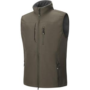 image33000ft Mens Lightweight Softshell Vest Outerwear Zip Up Fleece Lined Windproof Sleeveless Jacket for Golf Running HikingOlive