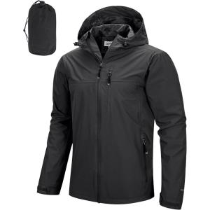 image33000ft Mens Packable Rain Jacket Lightweight Rain Shell Jacket with Hood Waterproof Raincoat for CyclingBlack