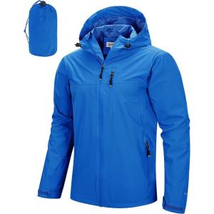 image33000ft Mens Packable Rain Jacket Lightweight Rain Shell Jacket with Hood Waterproof Raincoat for CyclingBright Blue