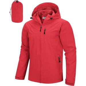 image33000ft Mens Packable Rain Jacket Lightweight Rain Shell Jacket with Hood Waterproof Raincoat for CyclingBright Red