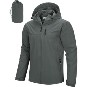 image33000ft Mens Packable Rain Jacket Lightweight Rain Shell Jacket with Hood Waterproof Raincoat for CyclingGrey