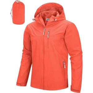 image33000ft Mens Packable Rain Jacket Lightweight Rain Shell Jacket with Hood Waterproof Raincoat for CyclingOrange