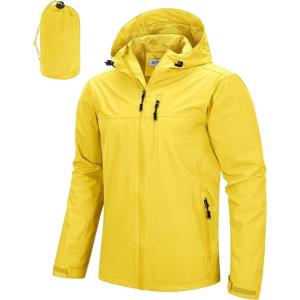 image33000ft Mens Packable Rain Jacket Lightweight Rain Shell Jacket with Hood Waterproof Raincoat for CyclingSulphur Yellow