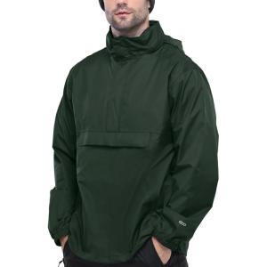 image33000ft Mens Pullover Rain Jacket Waterproof with Hood Lightweight Packable Raincoat Windbreaker for Golf TravelDark Green