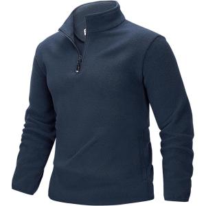 image33000ft Mens QuarterZip Polar Fleece Jacket Long Sleeve Half Zip Fleece Pullover Sweaters Thermal Golf SweatshirtNavy