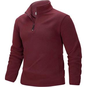 image33000ft Mens QuarterZip Polar Fleece Jacket Long Sleeve Half Zip Fleece Pullover Sweaters Thermal Golf SweatshirtRed
