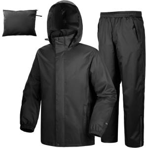 image33000ft Mens Rain Suit Packable Waterproof Lightweight Rain Gear for Golf Hiking Cycling 2 Pieces Jackets and PantsBlack