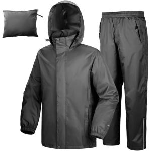 image33000ft Mens Rain Suit Packable Waterproof Lightweight Rain Gear for Golf Hiking Cycling 2 Pieces Jackets and PantsGrey