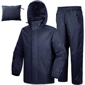 image33000ft Mens Rain Suit Packable Waterproof Lightweight Rain Gear for Golf Hiking Cycling 2 Pieces Jackets and PantsNavy