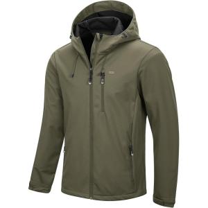 image33000ft Mens Softshell Jacket with Hood Waterproof Windbreaker Lightweight Rain Shell Jacket for Outdoor Hiking TravelOlive